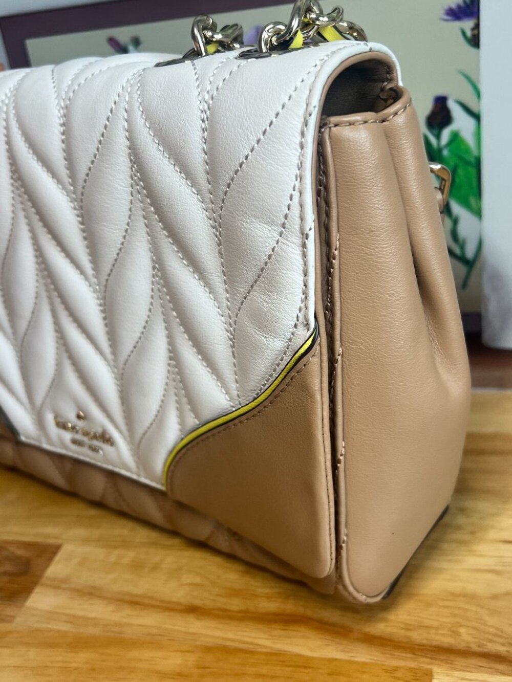Kate Spade Briar Lane Quilted Emelyn Shoulder Crossbody Bag White Taupe - Picture 10 of 15